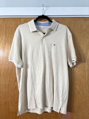 Tommy Hilfiger Men's Beige Polo with Signature Flag
